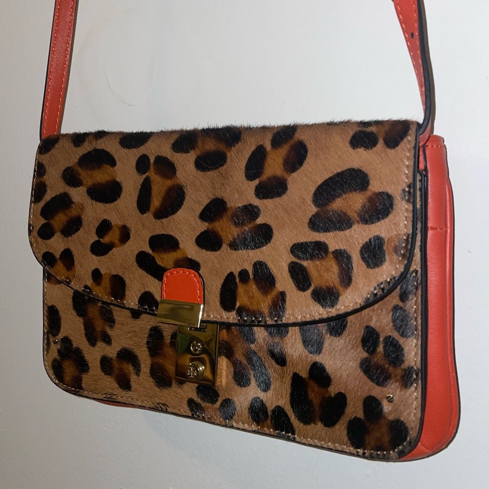 Tory Burch Priscilla Classic Leopard/Orange Leather&Print Died Calf Hair Clutch
